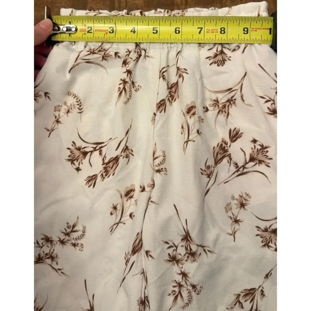 Girls 5T Wide Leg‎ Floral Pants Cream Brown Boho Stretch Waist Soft Lightweight
